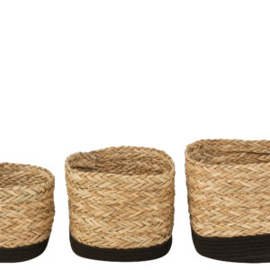 Panier carré herbe/coton naturel noir set de 3
