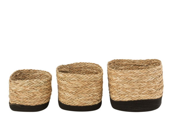Panier carré herbe/coton naturel noir set de 3
