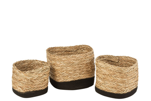 Panier carré herbe/coton naturel noir set de 3 – Image 2