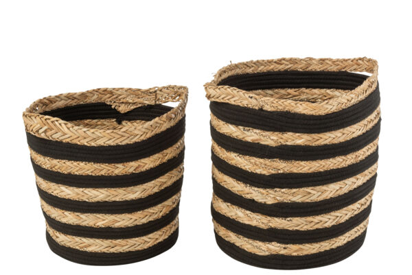 Panier rayé herbe/coton noir set de 2