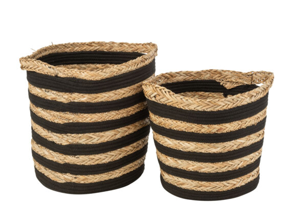 Panier rayé herbe/coton noir set de 2 – Image 2
