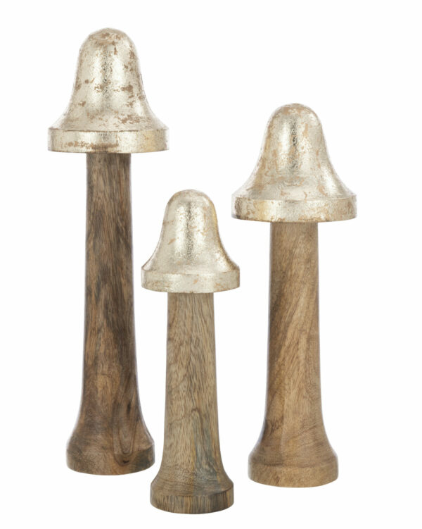 Champignon fin bois naturel/or set de 3