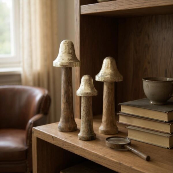 Champignon fin bois naturel/or set de 3 – Image 2