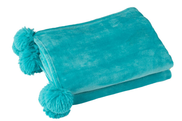 Plaid pompon azur