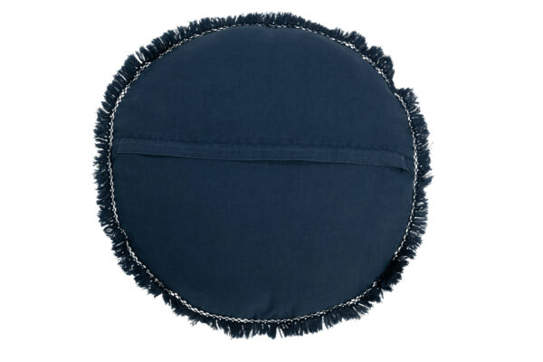 Coussin Rond Velours Coton/Lin Bleu – Image 3