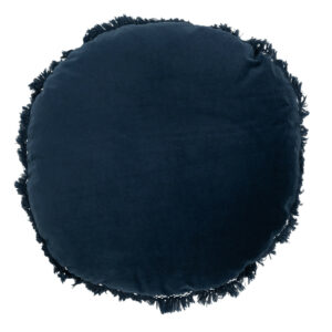 Coussin Rond Velours Coton/Lin Bleu