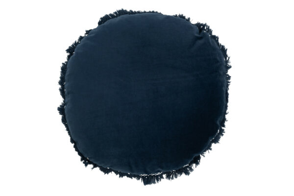 Coussin Rond Velours Coton/Lin Bleu