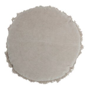 Coussin Rond Velours Coton/Lin Gris