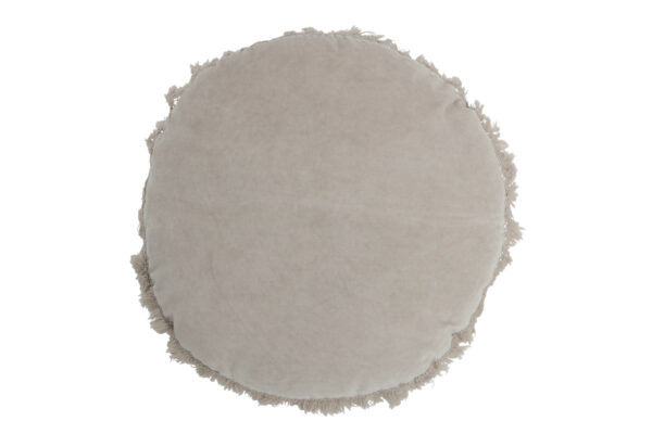 Coussin Rond Velours Coton/Lin Gris