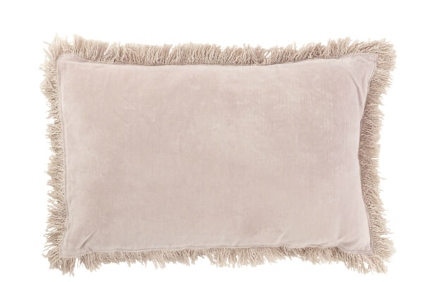 Coussin Frange Coton Velours Vieux Rose