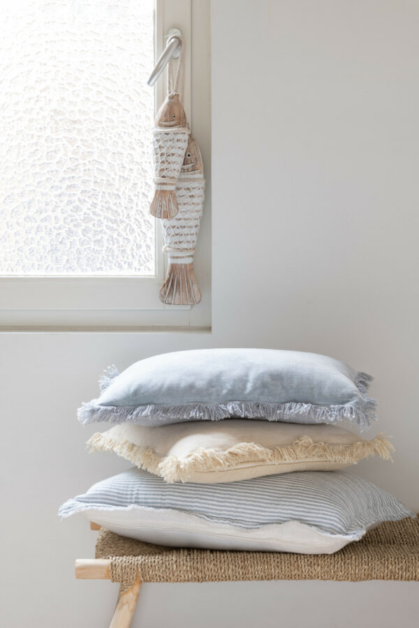 Coussin Frange Coton Velours Bleu – Image 3
