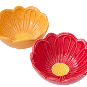 Bols Fleur Porcelaine rouge et jaune
