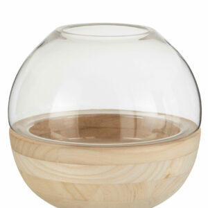 Vase Rond Bois/Verre Marron Clair